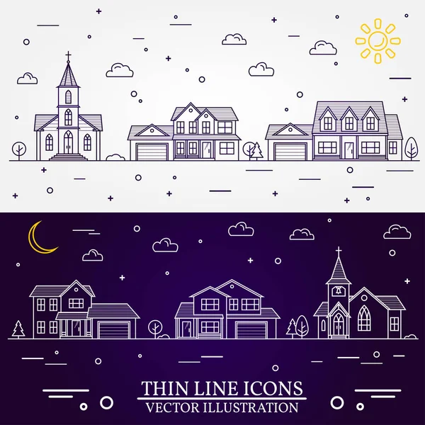 Neighborhood with homes illustrated white and purple background. — Stock Illustration Neighborhood with homes illustrated white and purple background. Stock Illustration
