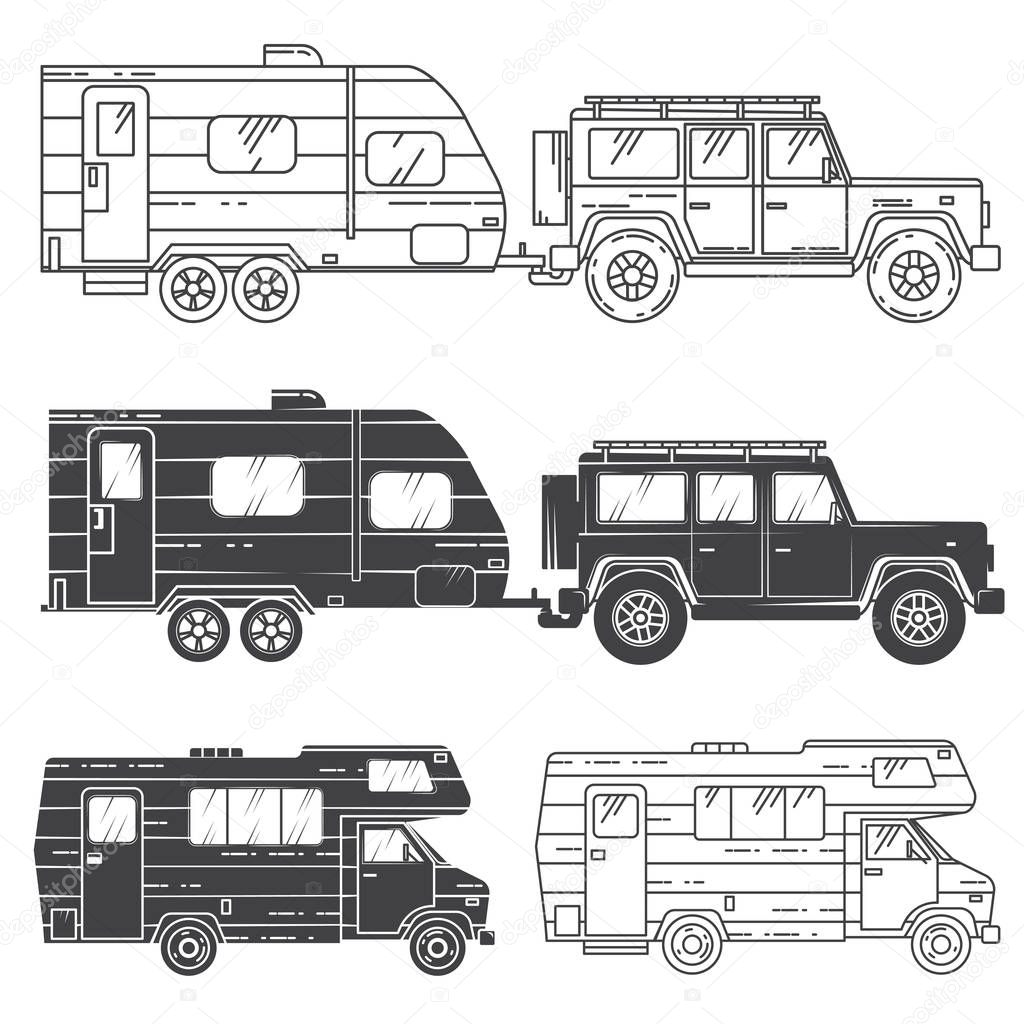 Set of camper vans icons.