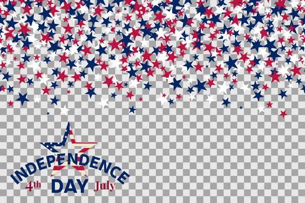 Nahtloses Muster mit Sternen zur Feier des 4. Juli auf transparentem Hintergrund. — Stockvektor