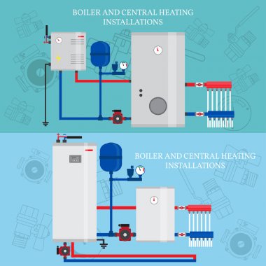 Boiler and central heating installations, flat heating conce clipart