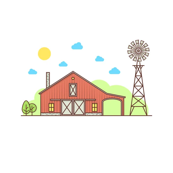 Delgada línea americana icono de la granja . — Vector de stock