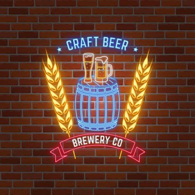 Retro neon Beer Bar sign on brick wall background. clipart