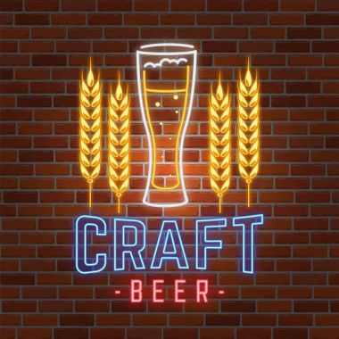 Retro neon Beer Bar sign on brick wall background. clipart