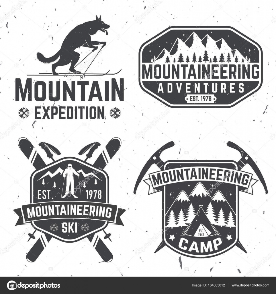 Vintage typography design with mountaineers and mountain silhouette ...