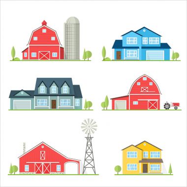 Vektör düz simgesi banliyö Amerikan evi.