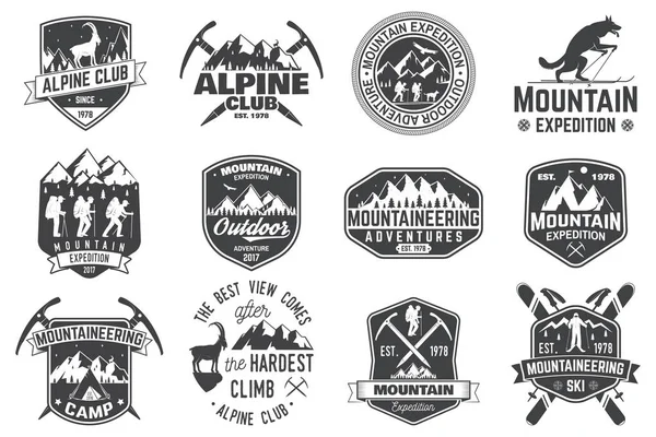 Dağcıların ve dağ siluet Vintage tipografi tasarımı.