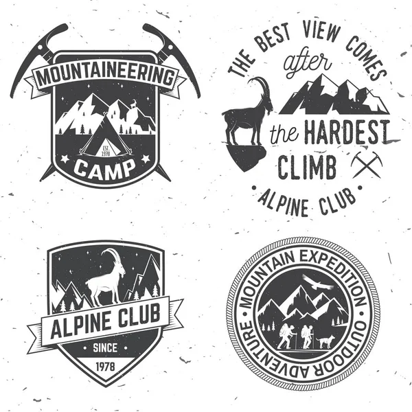 Vintage-Typografie-Design mit Bergsteigern und Bergsilhouette. — Stockvektor