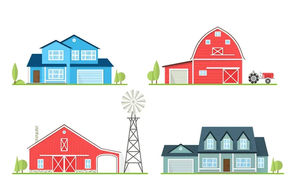 Vector icono plano suburbano casa americana . — Vector de stock