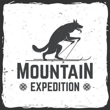 Vintage tipografi tasarımı ile kurt Kayak siluet.