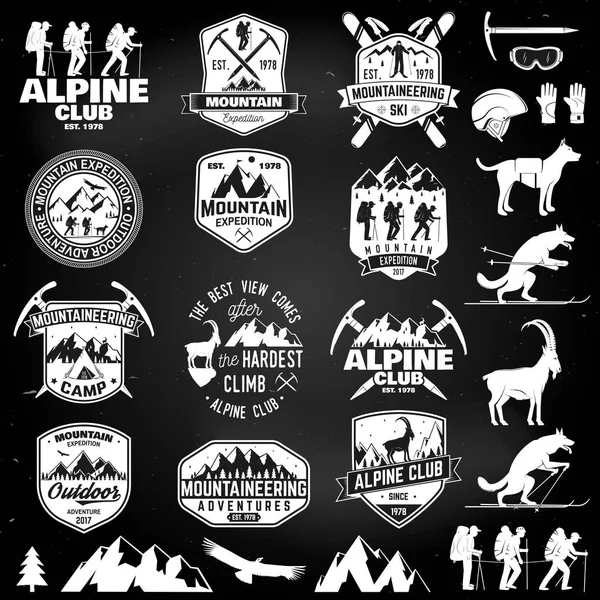 Dağcıların ve dağ siluet Vintage tipografi tasarımı.
