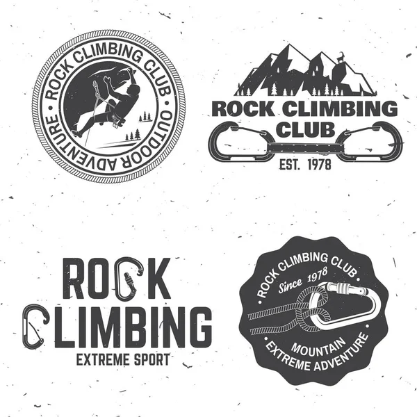 Design de tipografia vintage com alpinista, mosquetão e montanhas —  Vetores de Stock