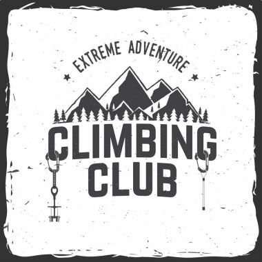 Vintage tipografi tasarımı ile karabinalar, condor ve dağ siluet.