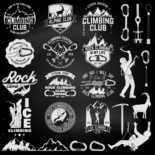 Set of Rock Climbing club badges with design elements — Stock Vector