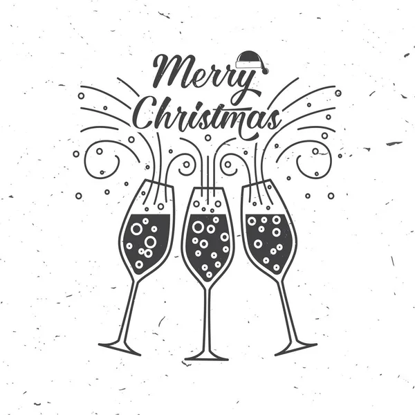 Joyeux Noël modèle rétro avec verres à champagne . — Image vectorielle