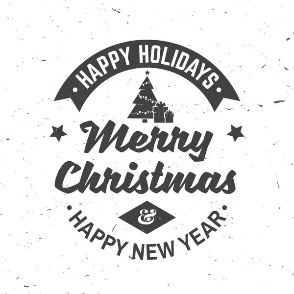 快乐圣诞和新年快乐复古模板与圣诞树和礼物剪影 — 图库矢量图片