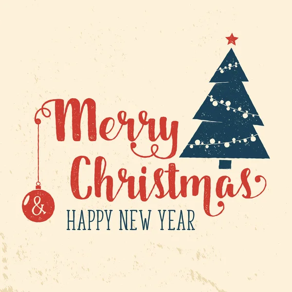 Joyeux Noël et Bonne Année modèle rétro avec arbre de Noël et cadeaux silhouette — Image vectorielle
