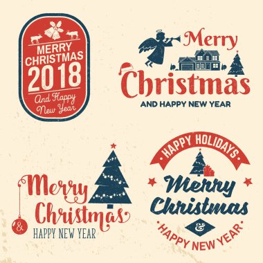 Neşeli Noel ve mutlu yeni yıl 2018 retro şablon Noel Baba ile