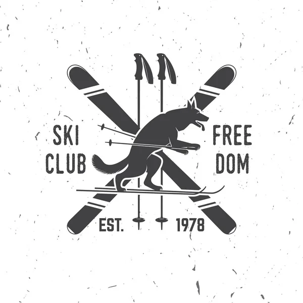 Ski club concept with wolf — Stock Vector