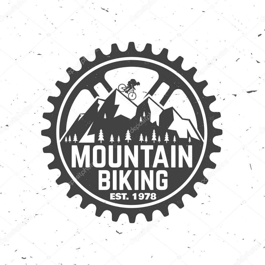 Set of Mountain bikings clubs. Vector illustration. Concept for shirt or logo, print, stamp or biking tourism. Vintage typography design with forest, mountain bikes silhouette.