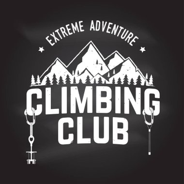 Vintage tipografi tasarımı ile karabinalar, condor ve dağ siluet.