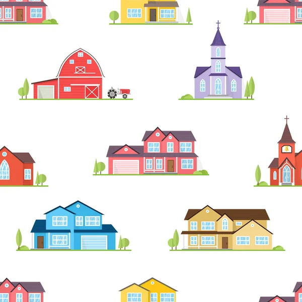 Amerikanske huse, kirker og gård sømløse mønster . – Stock-vektor