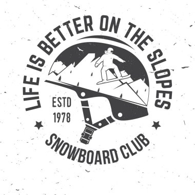 Snowboard Club. Vektör çizim. Kavram forması, yazdırma, damga veya tee.