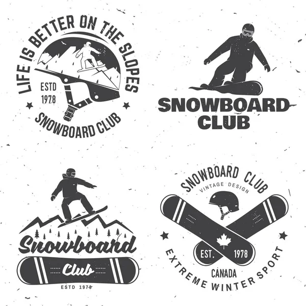 Set de insignias Snowboard Club. La vida es mejor en las laderas . — Vector de stock