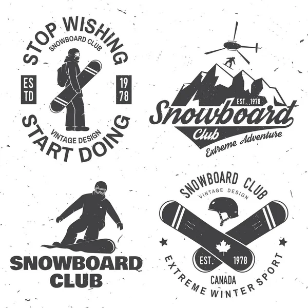Set de insignias Snowboard Club. La vida es mejor en las laderas . — Archivo Imágenes Vectoriales