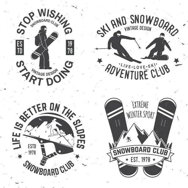 Sada Ski a Snowboard klub insignií odznaků. — Stockový vektor