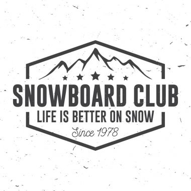 Snowboard Club. Vektör çizim. Kavram forması, yazdırma, damga veya tee.