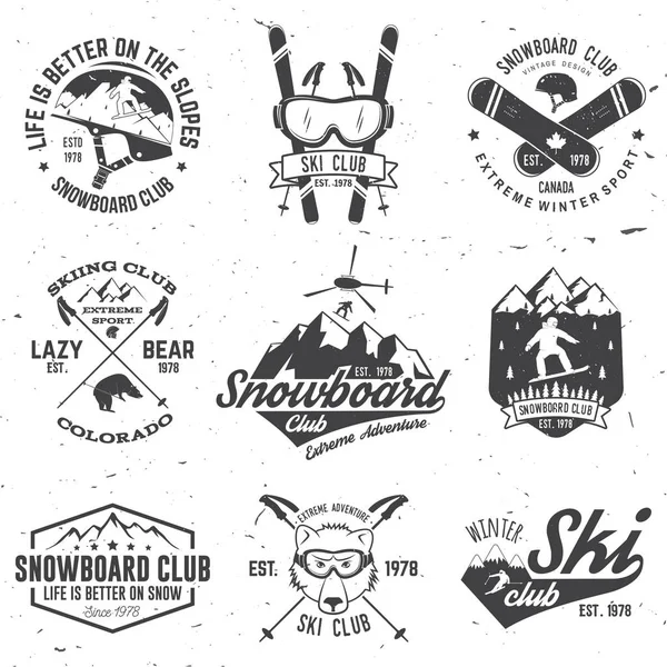 Ski a Snowboard klub znak. Vektorové ilustrace. — Stockový vektor