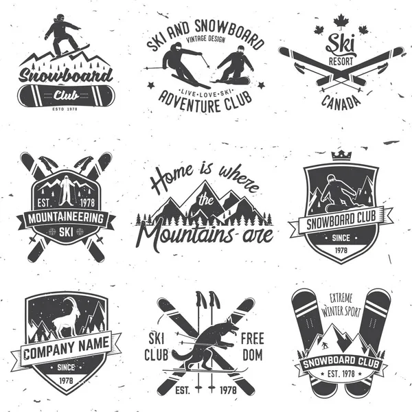 Esquí y Snowboard Club emblema. Ilustración vectorial . — Vector de stock