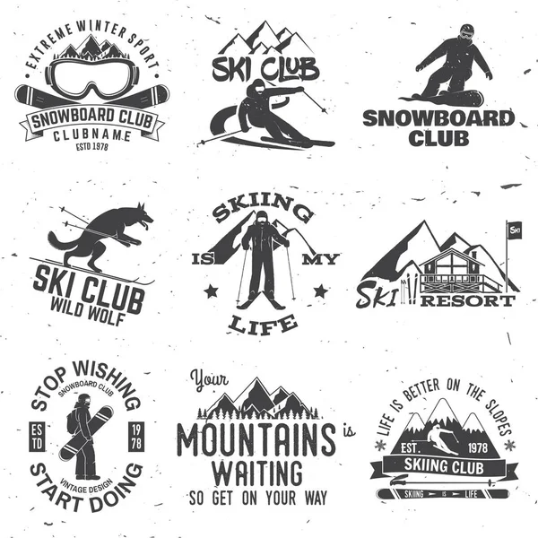 Ski- en Snowboard Club embleem. Vectorillustratie. — Stockvector