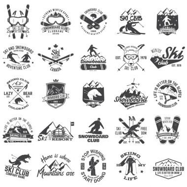 Kayak ve Snowboard kulübü amblemi. Vektör çizim.