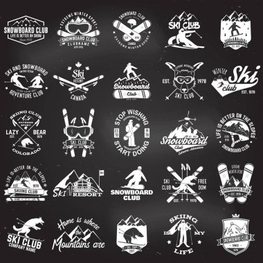 Kayak ve Snowboard kulübü amblemi. Vektör çizim.