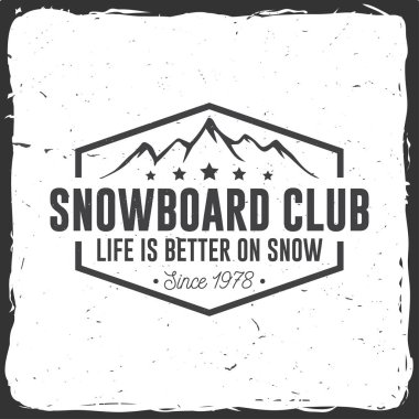 Snowboard Club. Vektör çizim. Kavram forması, yazdırma, damga veya tee.