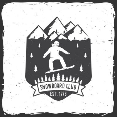 Snowboard Club. Vektör çizim. Gömlek ya da logo, yazdırma, damga veya tee için kavram.
