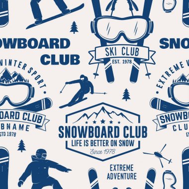 Kayak ve Snowboard Club seamless modeli. Vektör çizim.