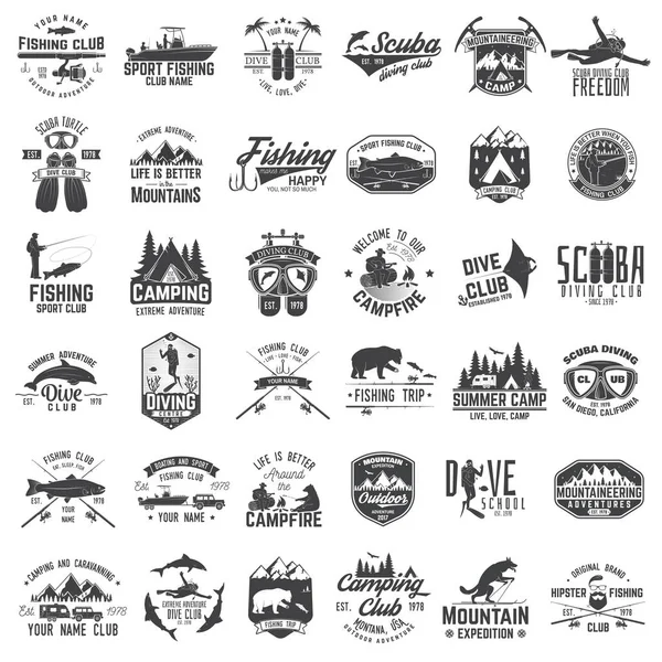 Balık tutma, kamp ve tasarım öğeleri ile dalış kulübü