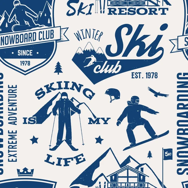 Лижний та сноуборд-клуб безшовний візерунок. Векторні ілюстрації . — стоковий вектор