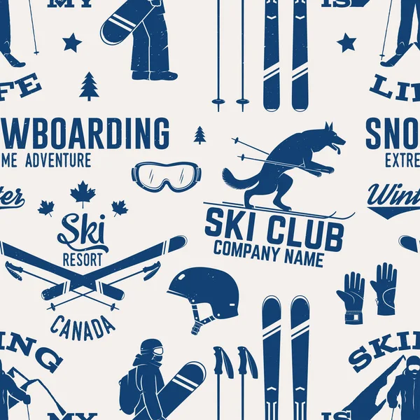 Ski e Snowboard Club padrão sem costura. Ilustração vetorial . —  Vetores de Stock