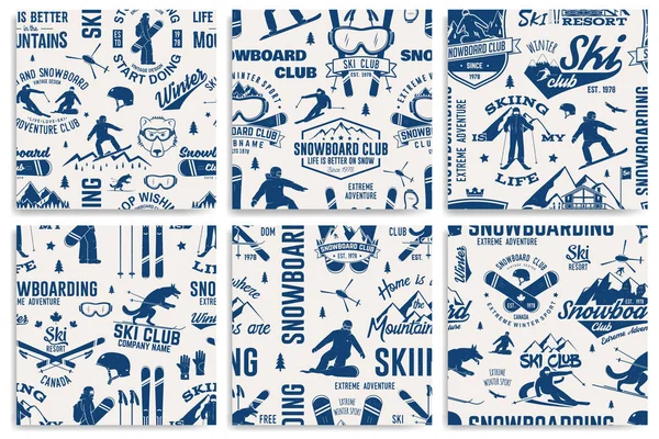 Sí- és Snowboard Club varrat nélküli mintát halmaza. Vektoros illusztráció. — Stock Vector