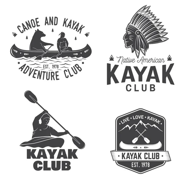 Conjunto de insignias de canoa y kayak club. Vector . — Vector de stock