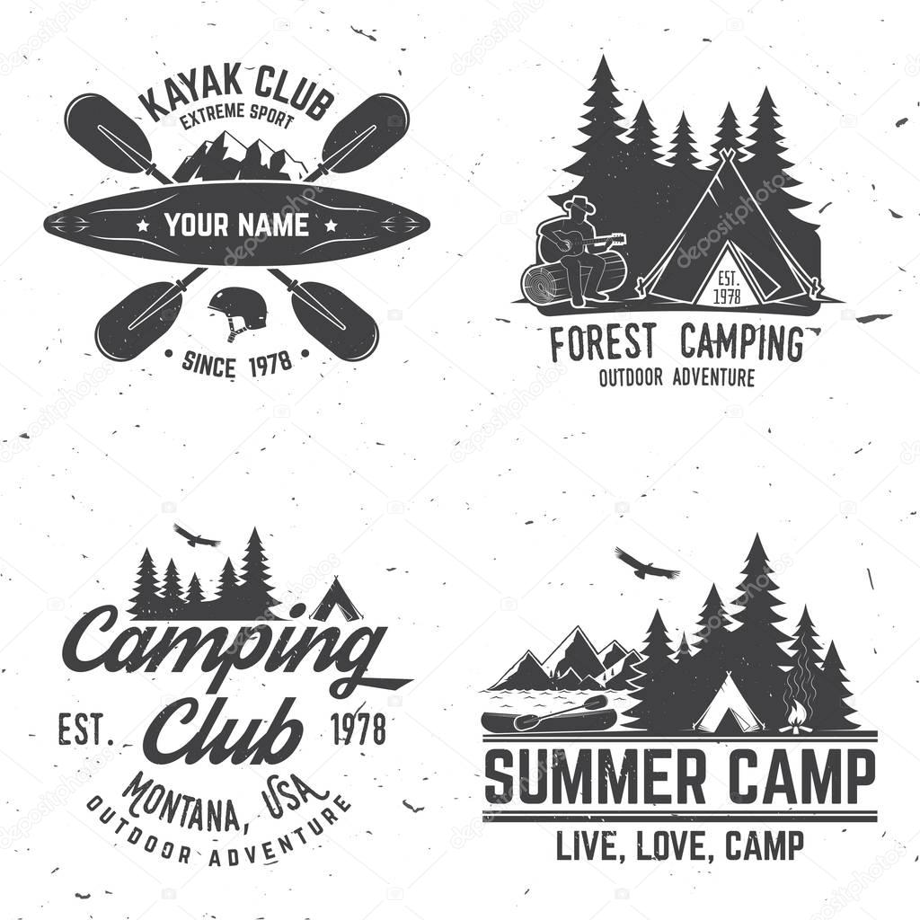 Set of kayak, camping and caravanning club badge.