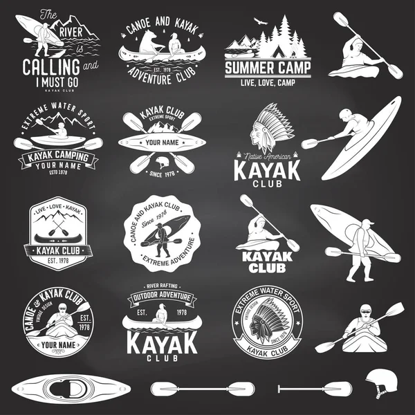 Uppsättning av kanot och kajak klubb emblem. Vektorillustration. — Stock vektor