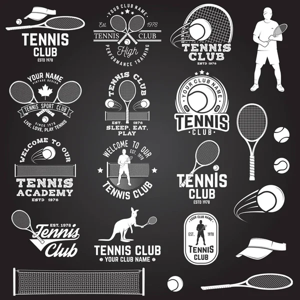 Set de insignias club de tenis con elemento de diseño. Ilustración vectorial . — Archivo Imágenes Vectoriales