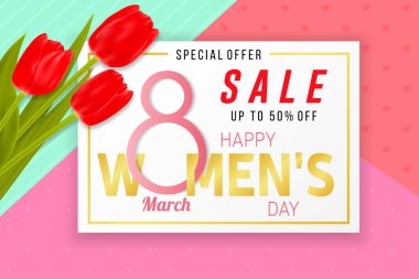 Happy Womens Day sale background with tulips. clipart