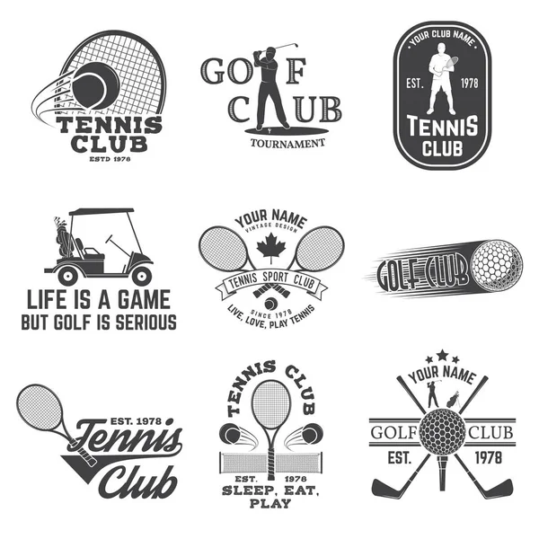 ゴルフクラブ、テニス クラブ コンセプトのセット。ベクトル図. — ストックベクタ