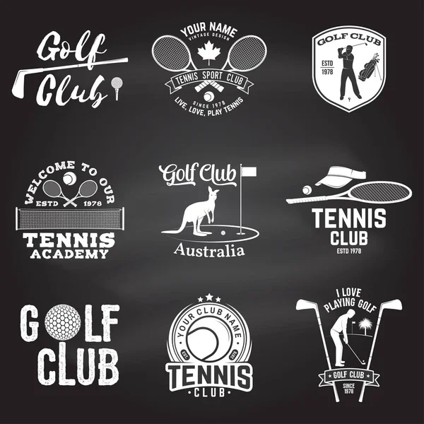 Conjunto de clube de golfe, conceito de clube de tênis. Ilustração vetorial . — Vetor de Stock