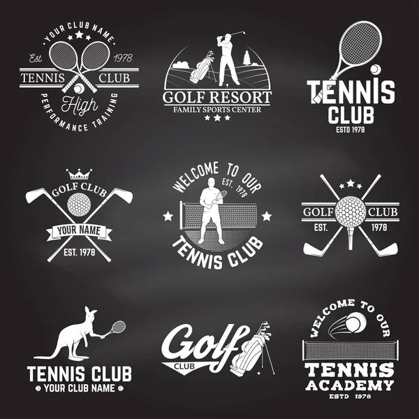 Conjunto de clube de golfe, conceito de clube de tênis. Ilustração vetorial . — Vetor de Stock